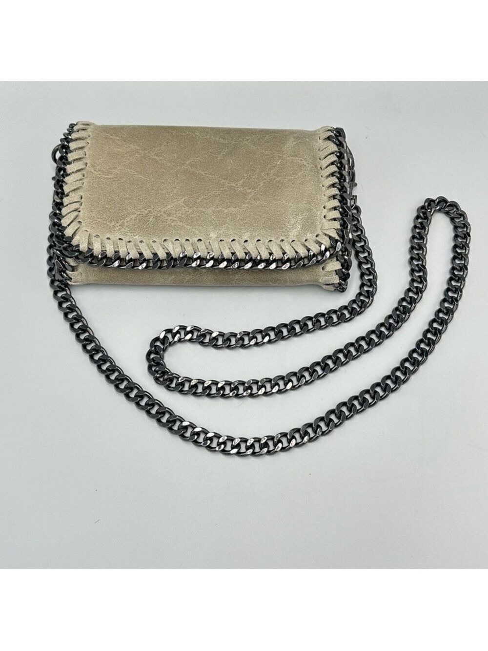 Leather Chain Crossbody Bag Metallic Taupe Gunmetal Hardware Small Fits Phone - Picture 3 of 12